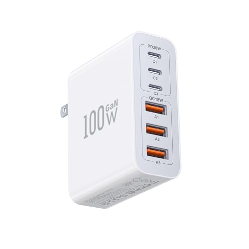 Transform Your Charging Routine with the LCGENS 100 W Ga N USB-C Charger Block – Versatile 6-Port Power Hub for Ultra-Fast Charging of i Phone 16/15/14/13/12, Air Pods 4, and Apple Watch Ultra 2 – Compact, Travel-Optimized Design Featuring Advanced QC+PD 3.0 Technology for Enhanced Safety and Efficiency