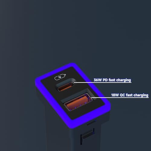 Compact Car Charger for Toyota with PD QC3.0 Fast Charge and LED Light Show – Stylish Ice Blue Type C USB Socket for Rapid Device Charging and Enhanced Compatibility