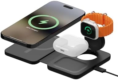 Experience Ultimate Convenience with Mous 3 in 1 Wireless Charger – Mag Safe Compatible Travel Charger for i Phone, Apple Watch & Air Pods – Fast, Safe, and Compact Power Solution for Effortless Charging on the Go