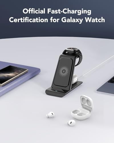 Ultimate 3 in 1 Wireless Charging Station for Samsung Devices – Fast Charge Galaxy Watch 7/6/5/Pro, Galaxy S25/Edge/Ultra/S25+/S24/S23/Note 20/10, Z Flip 7/6, and Fold 7/6 with Galaxy Buds 3/2/Pro/Live – Sleek, Space-Saving Design for Efficient Multi-Device Powering and Enhanced Compatibility