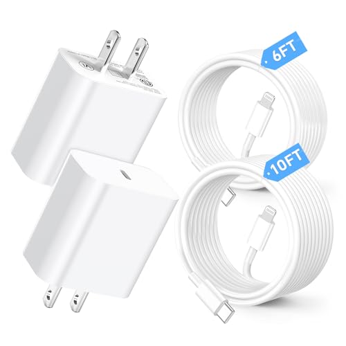 Lightning-Fast 20 W PD Charger Set for i Phone – 6/10 Ft USB-C Fast Charging Cables & Power Block for Ultimate Compatibility with i Phone 14/13/12/11 Pro, i Pad, and More – Dual-Pack for Enhanced Performance on the Go