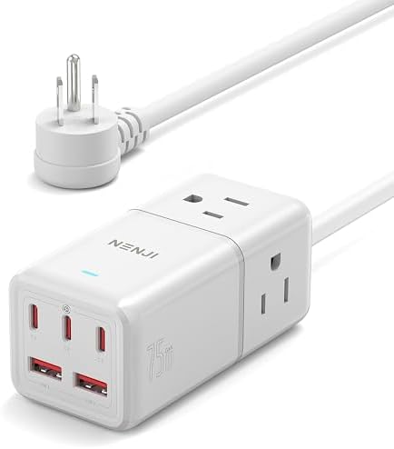 NENJI 75 W Ga N USB-C Super Fast Charging Station – 8-in-1 Power Strip with 5 USB Ports & 3 AC Outlets for Ultimate Device Compatibility – Smart Charging Technology for i Phone, Samsung, i Pad, Mac Book – Compact Travel-Friendly Design for Home or Office Use – Optimize Your Charging Efficiency and Speed