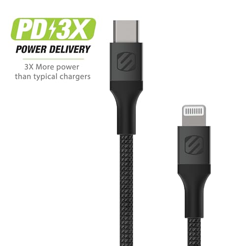 Scosche Ci4 B4 SG-SP MFi Certified Strikeline 4 ft Braided Lightning & USB-C Charging Cable – Fast, Durable, and Stylish Power Solution for Seamless Device Compatibility in Space Gray