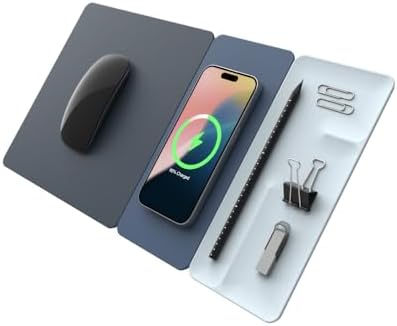 Enhance Your Workspace Efficiency with the POUT H3 Split Wireless Charging Mouse Pad – Fast Qi Charger for Seamless Device Power, Magnetic Alignment for Precision Use, Premium Anti-Slip Surface in Elegant Midnight Blue – Perfect for Smartphones and Earbuds – Elevate Your Productivity with Style and Functionality