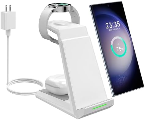 NANAMI Premium 3-in-1 Wireless Charging Station for Samsung Devices – Ultra-Fast Qi Charger Stand for Galaxy S25, S24, S23 Ultra, S22, S21, Z Flip, Fold 4, Galaxy Watch 6/5/5 Pro/4/3 & Buds 2 Pro – Sleek, Space-Saving Design for Modern Lifestyles