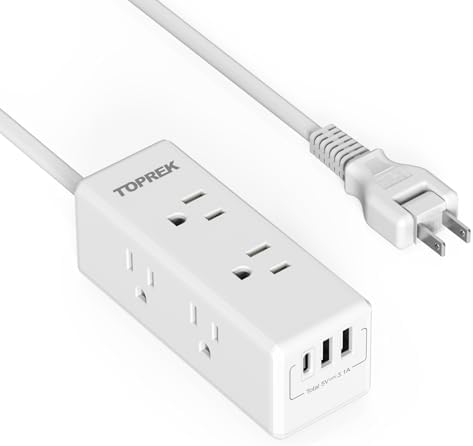 Universal European Travel Plug Adapter with USB-C – TOPREK 9-in-1 Power Strip for US to Europe with 6 Outlets & 3 USB Ports, 3 FT Extension Cord for Seamless Charging in Germany, France, Spain, Greece, and More – Ideal for Hotel and Airport Use