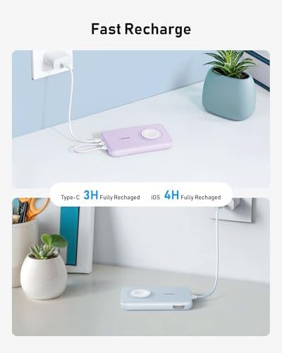 VEGER 20 W Fast Charging Portable Power Bank – 10,000 m Ah Slim Battery Pack with Built-in Removable Cable for i Phone, Android, and Apple Watch – Ultimate Travel Charger for On-the-Go Power Solutions – Lightweight and Durable Design