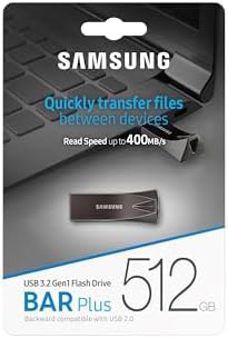 SAMSUNG BAR Plus 128 GB USB 3.1 Flash Drive – Ultra-Fast 400 MB/s Data Transfer, Rugged Metal Design for Maximum Durability, Ideal for Photos, Videos, and Music Storage, Enhanced Compatibility Across Devices, Sleek Titan Grey Finish