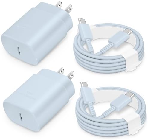 25 W USB-C Fast Charging Block with C-to-C Cable – High-Speed Compact Charger for Galaxy S24/S23/S22, Pixel 8/7, i Phone 16/15 & Z Flip 5 – Optimal PD & PPS Compatibility for Safe, Efficient Power Delivery – Travel-Ready Design for On-the-Go Charging