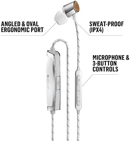 House of Marley Uplift 2 Wireless Earphones – Eco-Friendly Bluetooth Earbuds with 10 Hours Playtime, Built-In Microphone, and Enhanced Compatibility for Music Lovers – Sustainable Sound in Sleek Silver Design
