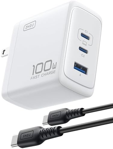 Power Up with INIU’s 100 W Ga N USB-C Charger – Ultimate 3-Port Charging Hub for Mac Book Pro/Air, i Pad Pro, Galaxy S23, and More – Fast Charge Laptops, Tablets & Smartphones Simultaneously – Compact, Foldable Design for Space-Saving Efficiency – Universal Compatibility with PD 2.0 & 3.0 – Experience Unmatched Speed and Smart Power Management for All Your Devices
