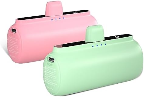 Dual Pack 5500 m Ah Mini Portable Charger for i Phone – Ultra-Compact Power Bank with PD Fast Charging in Stylish Black & Pink – Perfect Travel Accessory for i Phone 14/13/12/11/X/8/7/6 – Enhanced Compatibility & Convenience for On-the-Go Power