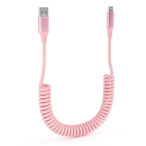 Revolutionize Your Charging Experience with the MFi Certified Pink Coiled i Phone Lightning Cable – 3 FT USB C to Lightning Car Charger for Fast Data Sync and Enhanced Compatibility with i Phone 14, 13, 12, 11 Pro Max, Mini, SE, XS, XR, X, 8, 7, 6, 5 – Tangle-Free and Stylish Accessory for On-the-Go Connectivity