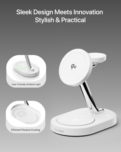 Ultimate 3 in 1 Wireless Charging Station for Apple Devices – Qi2 Magnetic Charger for i Phone 12-16, Apple Watch 2-Ultra 2, and Air Pods Pro – Sleek Ivory White Design for Fast, Efficient, and Clutter-Free Charging Experience