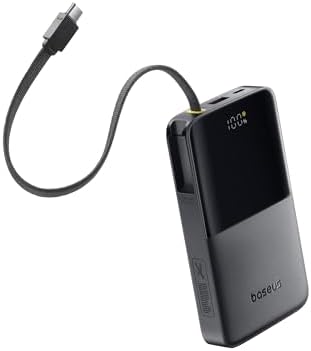 Baseus 10,000 m Ah Travel Power Bank with 20 W PD Fast Charging & Integrated Braided USB-C Cable – The Ideal On-the-Go Charger for i Phone 16 Pro/15, i Pad, Samsung S25/S24 – Ultimate Solution for Busy Lifestyles and Seamless Connectivity