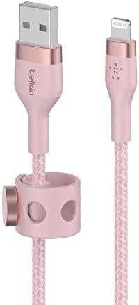 Belkin Boost Charge Pro Flex 10 FT Braided USB Type A to Lightning Cable – MFi Certified Fast Charger for i Phone 14/13/12/11/Pro/Max/Mini/SE & i Pad – Durable Pink Design for Enhanced Compatibility & Speed