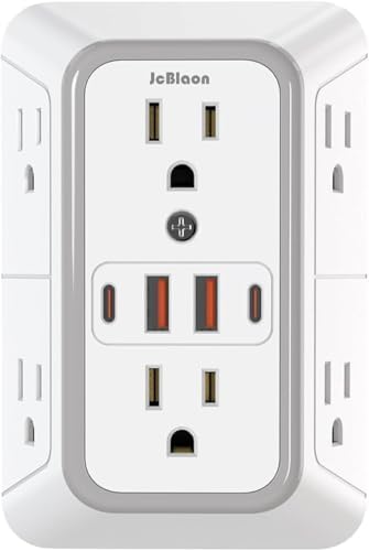 Advanced USB Wall Charger Power Strip Surge Protector with 4 USB Ports (2 USB-C) – Multi Outlet Adapter for Home, Office, and Travel, White (Black) – Unmatched Speed and Safety for Modern Devices