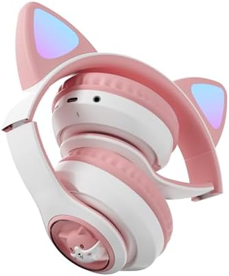 Charming Cat Ear Kids Bluetooth Headphones – Stylish Wireless On-Ear Design with Volume Limiter & LED Lights for Safe Listening – Compatible with Amazon Fire Tablets, Laptops, and More (Vibrant Pink) – Ideal for Toddlers and Young Music Lovers!