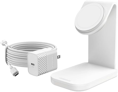 Otter Box Mag Safe Wireless Charging Stand – 15 W Fast Charge Station with 20 W Wall Charger & 6.6 FT USB-C Cable – Sleek White Design for i Phone Compatibility – Premium Magnetic Alignment for Secure Streaming & Interaction – Durable, Space-Saving Aluminum Base with Fingerprint-Resistant Finish – Limited Lifetime Warranty for Ultimate Reliability