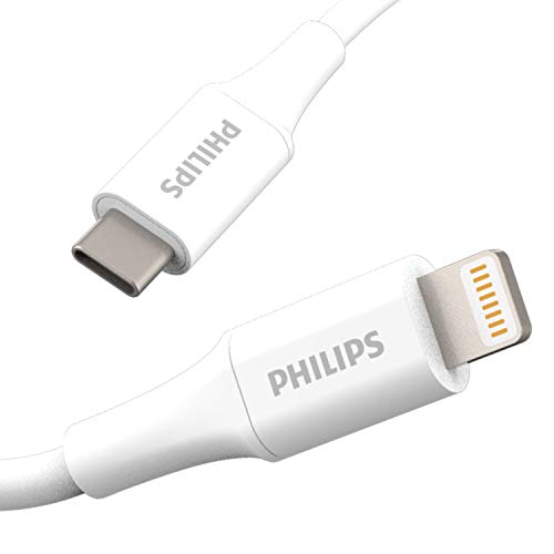 PHILIPS 3 Ft USB C to Lightning Charging Cable – Fast Charging Cord for i Phone 14/13/12 & Air Pods Pro, Durable Braided Design in Sleek Gray – Enhanced Durability and Rapid Power Delivery for Apple Devices