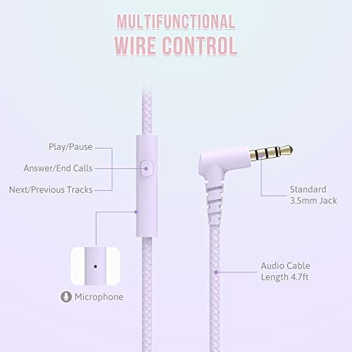 Rockpapa L22 Purple Over-Ear Headphones for Kids & Women – Lightweight, Foldable, and Durable Wired Design with Built-In Microphone for Clear Hands-Free Communication, Perfect for School, Travel, and Daily Use – High-Quality Stereo Sound and Tangle-Free Cord for Seamless Audio Enjoyment