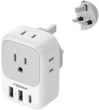 Ultimate European Travel Power Adapter: 4 AC Outlets & 3 Fast Charge USB Ports (1 USB-C PD 20 W) – Compact, Foldable Design for Effortless Connectivity in Spain, France, Germany, Italy, Portugal & Iceland – Versatile Compatibility for All Your Devices