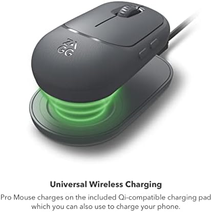 ZAGG Pro Mouse: Ultimate Multi-Device Bluetooth Mouse with Wireless Qi Charging Pad & 6 ft USB-C Cable – Ergonomic, Fast, and Universally Compatible for Tablets & Laptops
