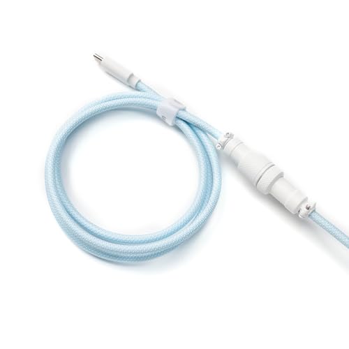 Keychron Light Pink Custom Coiled Aviator Cable – High-Performance USB-C to USB-C with Detachable Metal Connector (5-Pin GX12) for Mechanical Keyboards, Durable Braided Design with USB-A Adapter for Enhanced Charging and Data Transfer Efficiency