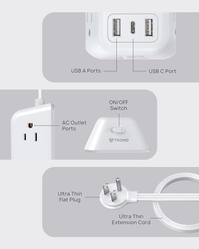 Ultimate Desk Clamp Power Strip: 5 AC Outlets & 3 USB Fast Charging Ports, Mountable Surge Protector for Home Office & Gaming, Fits 1.97″ Thick Table Edges, 6 FT Flexible Extension Cord, Enhance Productivity & Organize Your Workspace