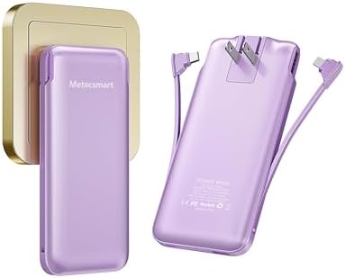 Dual 10000 m Ah Portable Power Bank Set with Built-In Cables and Fast Charging – Travel-Ready USB-C Charger for i Phone & Android Devices in Sleek White & Purple Design – Ultimate Compatibility for On-the-Go Power Solutions