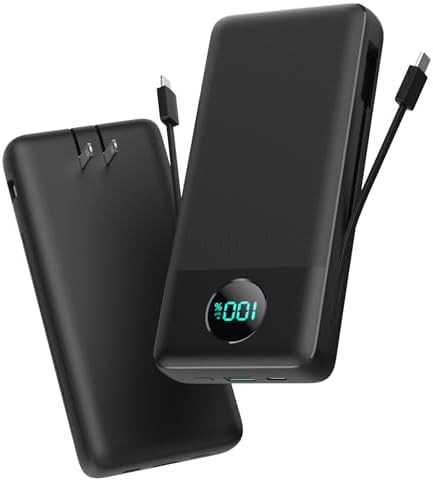Ultra-High Capacity 33800 m Ah USB C Power Bank with Integrated Cables & AC Wall Adapter – Rapid 25 W Fast Charging with QC 4.0, Multi-Device Support, LCD Battery Status Display for i Phone 16/15, Samsung, Android, and More – Ultimate Portability and Efficiency for On-the-Go Power Solutions