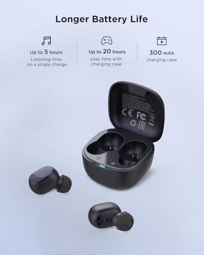 HTC Advanced Bluetooth 5.3 True Wireless Earbuds – Premium Noise Cancelling In-Ear Headphones with Touch Controls and Built-in Microphone, 22 Hours of Playtime, Waterproof Design – Stylish Black Finish for Android & i OS Compatibility