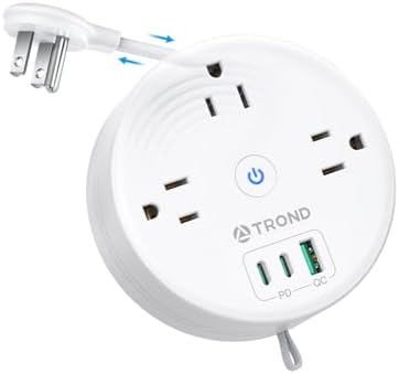 Compact TROND 20 W USB-C Travel Power Strip – Retractable 5 ft Extension Cord with 3 AC Outlets for Fast Charging, Perfect Cruise Ship Essential, Ultra-Thin Flat Plug for Home & Dorm Use – Stay Organized & Connected Anywhere