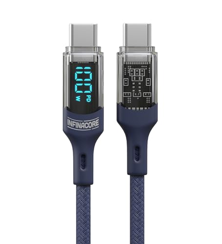 Next-Gen Infina Core 6 ft 100 W LED Charging Cable – Ultra-Fast Universal USB C Charger with Visual Speed Indicator – Flexible Design for Apple, Android, Samsung & More – Superior Durability and Enhanced Charging Efficiency