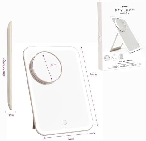 stylPro Glow and Behold Mirror with LED Lights | Magnetic 10x Magnifying Mirror | Touch Screen Button | Phone Holder | USB Charging | Adjustable Stand | Soft Luxury Travel Case | USB Charging Cable – Enhanced Compatibility and Speed