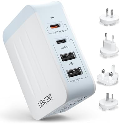 LENCENT 4-Port USB Wall Charger – 22 W Fast Charging Travel Adapter with International Plug Compatibility for i Phone & i Pad – Compact Power Solution for Global Travelers – Lightweight, Efficient Multi-Device Charging for Any USB-Powered Device