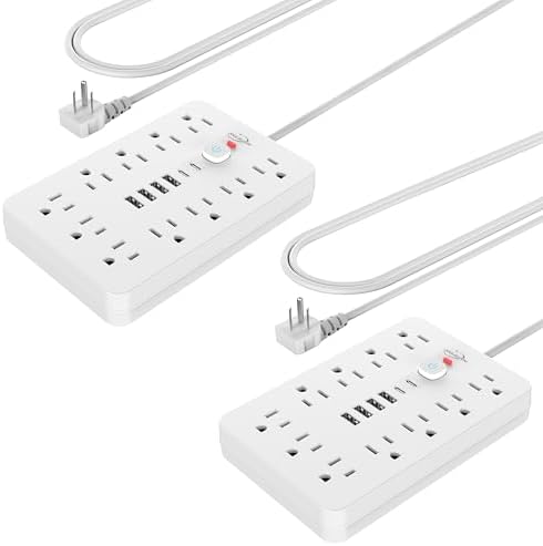 Dual Joule Loom 2-Pack Power Strip Surge Protector with 11 Outlets, 6 Fast USB Ports, 5 Ft Extension Cord, Space-Saving Flat Plug, Wall-Mount Design, Overload Safety for Home & Office Charging Stations – Ultimate Device Compatibility and Speed Enhancement