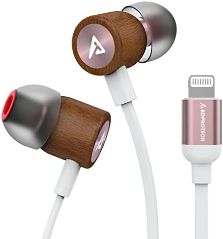 Elevate Your Sound Experience with ADPROTECH Lightning Earbuds – MFi Certified Wooden In-Ear Headphones with Magnetic Design, Built-In Microphone & Volume Control, Compatible with i Phone 14, 13, 12, 11 Pro Max, XS Max, XR – Stylish, Durable, and Ergonomic for All-Day Comfort