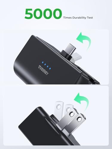 THREEKEY Portable Power Bank 5000 m Ah with 20 W PD Fast Charging – Travel-Friendly Charger for i Phone 16/15, Samsung Galaxy, i Pad Air/Pro & Google Pixel – Includes 30 W Ga N Wall Charger for Enhanced Charging Speed and Compatibility
