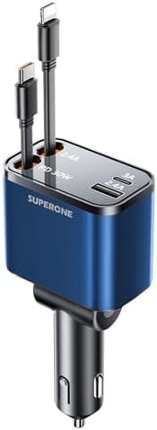 2025 SUPERONE 69 W Retractable Car Charger – Fast Charging Dual-Port Accessory for i Phone 16/15/14/13/12 & Samsung Devices, Tangle-Free Design, Ideal Gift for Men & Women, Essential Car Travel Companion