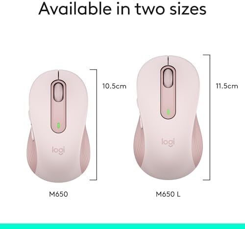 Logitech Signature M650 L Wireless Mouse for Large Hands – Ergonomic Comfort, 2-Year Battery Life, Silent Click Technology, Customizable Functions, Bluetooth Compatible with PC/Mac/Chromebook – Elegant Off White Finish for Professional & Casual Use