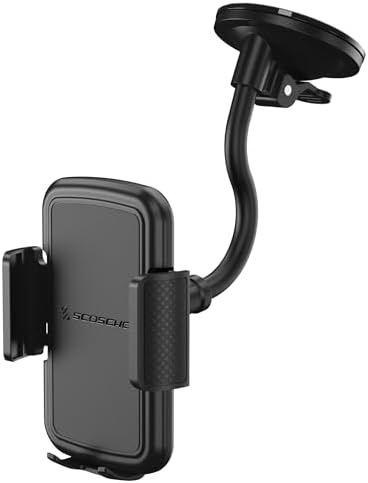 Scosche UH2WDEXCLN Universal Hands Free Phone Mount for Car Windshield/Dashboard, Suction Cup Cell Phone Holder with 360° Rotation, Includes Screen Cleaner, Stand Compatible with iPhone and Android – Enhanced Compatibility and Speed