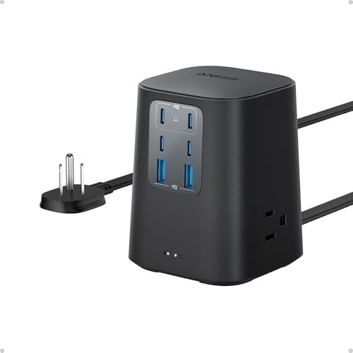Ultimate 9-in-1 Anker Charging Station (100 W) – High-Speed USB-C Power Strip with 300 J Surge Protection, 3 AC Outlets, 4 USB-C & 2 USB-A Ports, 5 ft Flat Cable for Home & Office – Maximize Device Compatibility and Safety
