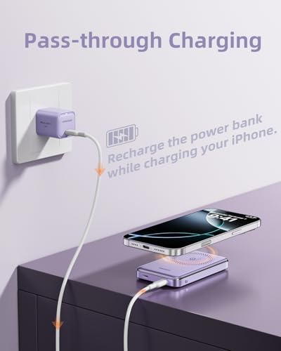 Magnetic Wireless Power Bank for i Phone – 10,000 m Ah Fast Charge Portable Charger with USB-C Cable & PD 20 W Technology – Seamless Compatibility for i Phone 15/14/13/12 Mini, Plus, Pro, and Pro Max – Effortless Magnetic Attachment & Lightweight Design for On-the-Go Convenience