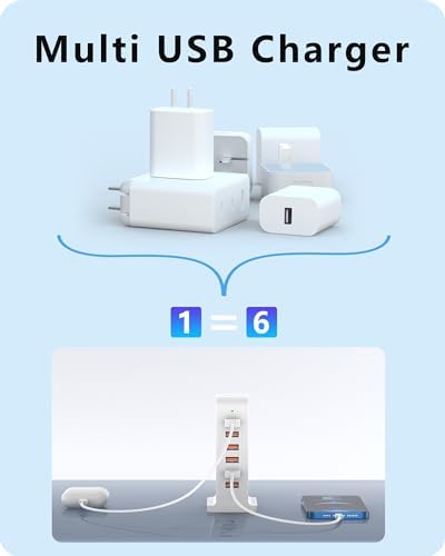 Revolutionary 6-Port USB C Charging Hub – High-Speed Multi-Device Power Station for i Phone 15/14/13/12, i Pad, Samsung Galaxy, and Google Pixel – Compact Travel Charger with Advanced Safety Features – Ultimate Solution for Efficient Charging at Home, Office, and On-the-Go