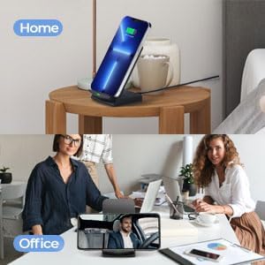 Dual Pack Wireless Charging Stand – 15 W Fast Charge for i Phone 15/14/13/12/11 Pro Max & Galaxy S23/S22/S21/S20 – Ergonomic Design for Home & Office – Universal Compatibility for Google Devices & More – Tangle-Free Convenience for Seamless Charging Experience