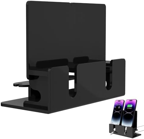Dual Phone Holder Organizer Stand for 2 Phones, Acrylic Desktop Universal Mobile Phone Docking Station Charger Holder with Cable Management, Black – Enhanced Compatibility and Speed