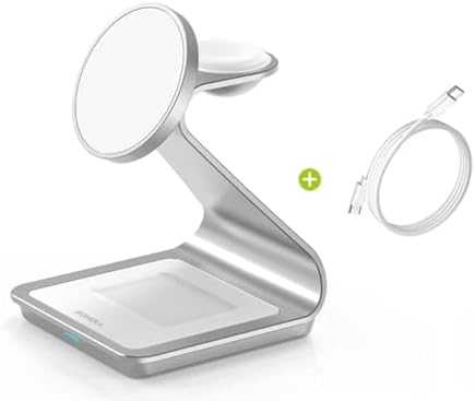 Ultimate 3-in-1 Mag Safe Wireless Charging Station – Premium Aluminum Alloy Charger for i Phone 14/13/12, Apple Watch & Air Pods Pro/3/2 – Fast Charging & Sleek Design with USB-C Cable Included – Ideal for Home, Office, or Travel