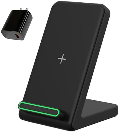 15 W Ultra-Fast Wireless Charging Stand with QC3.0 Adapter for Samsung Galaxy S24/S23/S22/S21, i Phone 16/15/14/13/12/11, Google Pixel 9/8/7 – Ergonomic Design, Sleep-Friendly LED Indicator, and Enhanced Stability for Home and Office Use