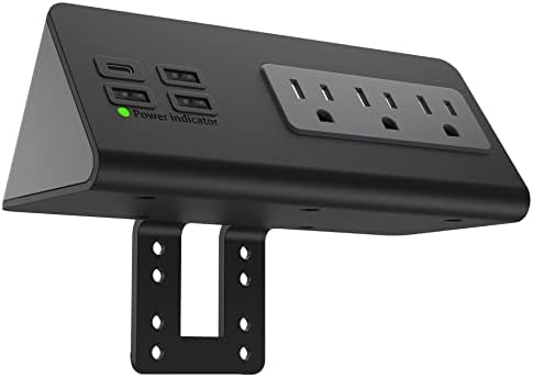 Edge Mount Power Strip with USB-C & AC Outlets – 3 AC Sockets and 4 Fast-Charging USB Ports for Home, Office, and Dorm – Desk Clamp Surge Protector, Compact Design for Enhanced Convenience and Safety – Black (2-Pack)